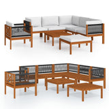 8 Piece Garden Lounge Set with Cushions Cream Wood Acacia&Rope - Front View