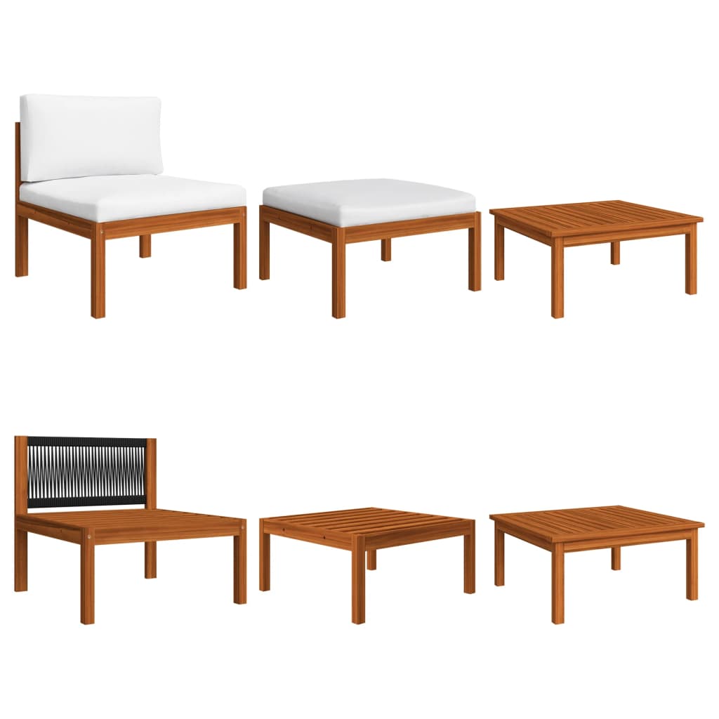 8 Piece Garden Lounge Set with Cushions Cream Wood Acacia&Rope
