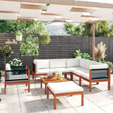 8 Piece Garden Lounge Set with Cushions Cream Wood Acacia&Rope