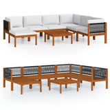 8 Piece Garden Lounge Set with Cushions Cream Wood Acacia&Rope