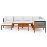 8 Piece Garden Lounge Set with Cushions Cream Wood Acacia&Rope - Side View