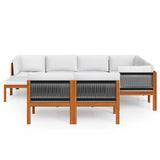10 Piece Garden Lounge Set with Cushions Cream Wood Acacia&Rope
