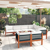 10 Piece Garden Lounge Set with Cushions Cream Wood Acacia&Rope
