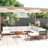 11 Piece Garden Lounge Set with Cushions Cream Wood Acacia&Rope