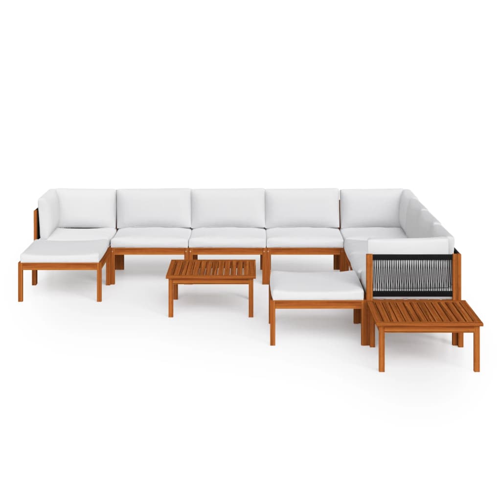 12 Piece Garden Lounge Set with Cushions Cream Wood Acacia&Rope