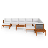 12 Piece Garden Lounge Set with Cushions Cream Wood Acacia&Rope - Side View