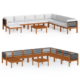 9 Piece Garden Lounge Set with Cushions Cream Wood Acacia&Rope