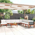 9 Piece Garden Lounge Set with Cushions Cream Wood Acacia&Rope