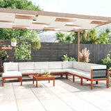 9 Piece Garden Lounge Set with Cushions Cream Wood Acacia&Rope