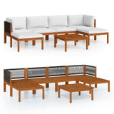 7 Piece Garden Lounge Set with Cushions Cream Wood Acacia&Rope