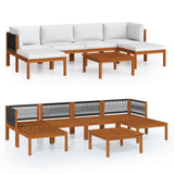 7 Piece Garden Lounge Set with Cushions Cream Wood Acacia&Rope - Front View