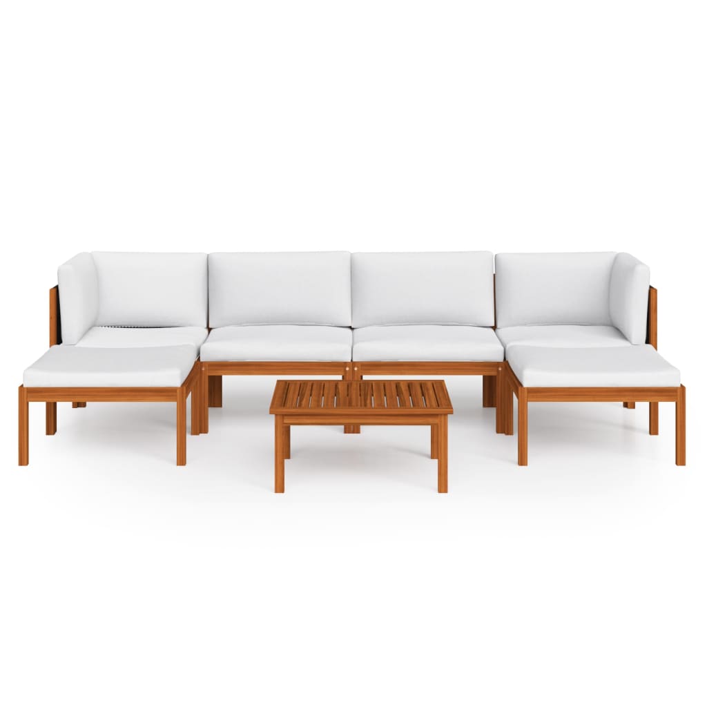 7 Piece Garden Lounge Set with Cushions Cream Wood Acacia&Rope