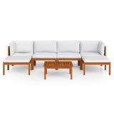 7 Piece Garden Lounge Set with Cushions Cream Wood Acacia&Rope
