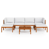 7 Piece Garden Lounge Set with Cushions Cream Wood Acacia&Rope - Side View