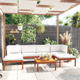 7 Piece Garden Lounge Set with Cushions Cream Wood Acacia&Rope