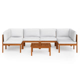 7 Piece Garden Lounge Set with Cushions Cream Wood Acacia&Rope