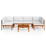 7 Piece Garden Lounge Set with Cushions Cream Wood Acacia&Rope - Side View