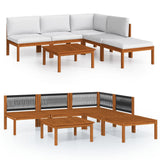 6 Piece Garden Lounge Set with Cushions Cream Wood Acacia&Rope