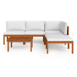 6 Piece Garden Lounge Set with Cushions Cream Wood Acacia&Rope - Side View