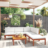 6 Piece Garden Lounge Set with Cushions Cream Wood Acacia&Rope