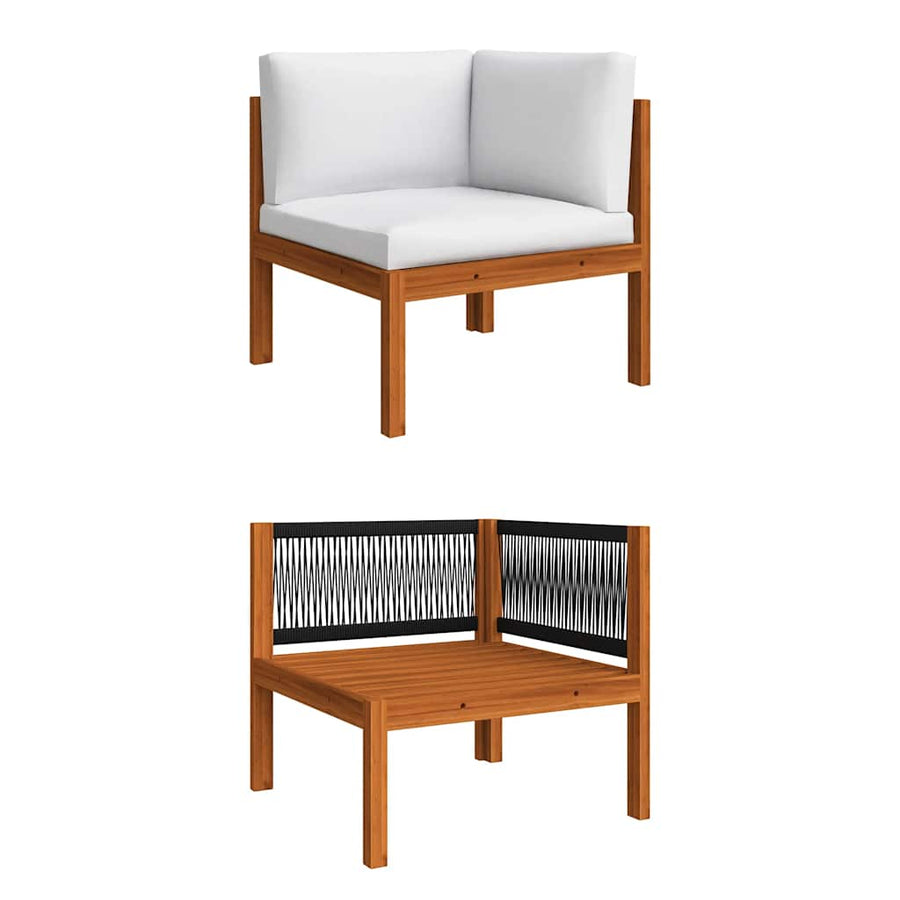 6 Piece Garden Lounge Set with Cushions Cream Wood Acacia&Rope
