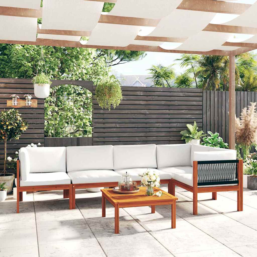 6 Piece Garden Lounge Set with Cushions Cream 63x63 cm