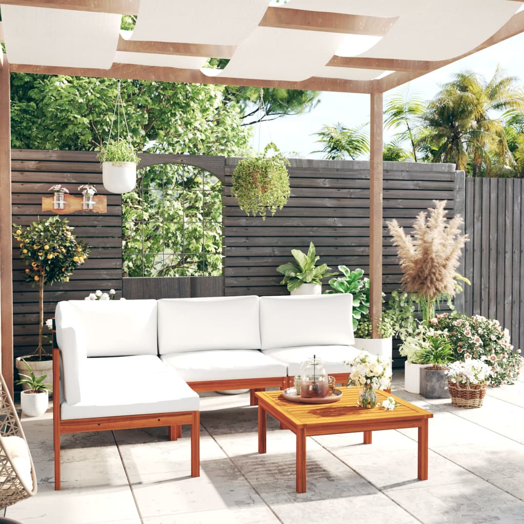 5 Piece Garden Lounge Set with Cushions Cream 63x63 cm