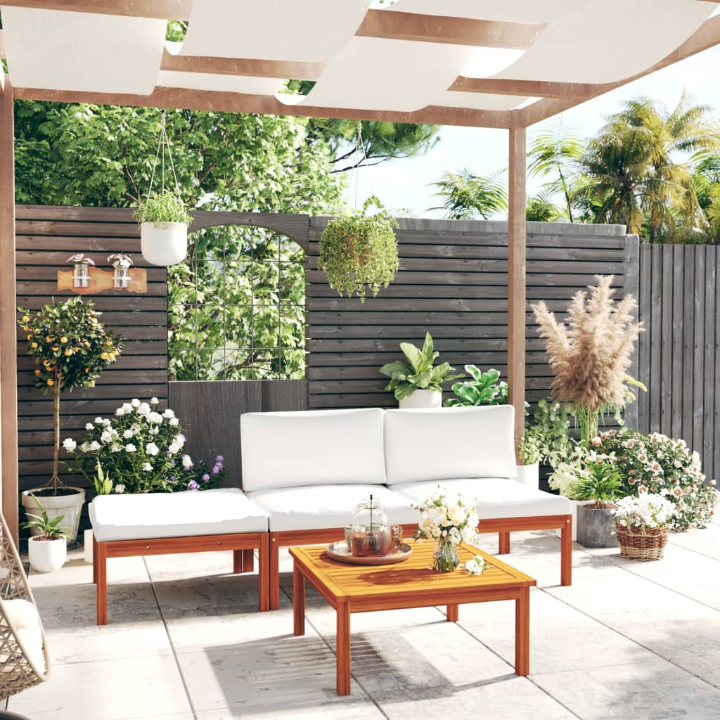 4 Piece Garden Lounge Set with Cushions Cream 63x63 cm