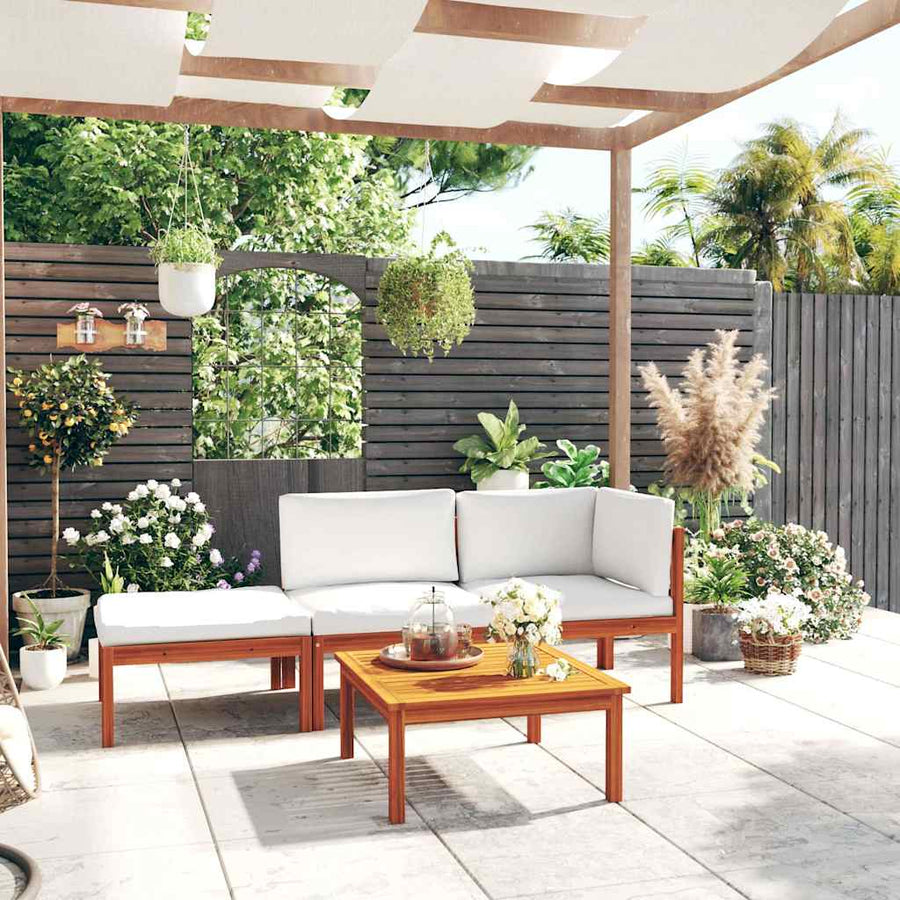 4 Piece Garden Lounge Set with Cushions Cream 63x63 cm