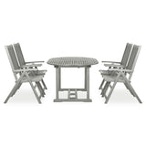 5 Piece Garden Dining Set (150-200)x100cm Solid Acacia Wood Grey - Front View