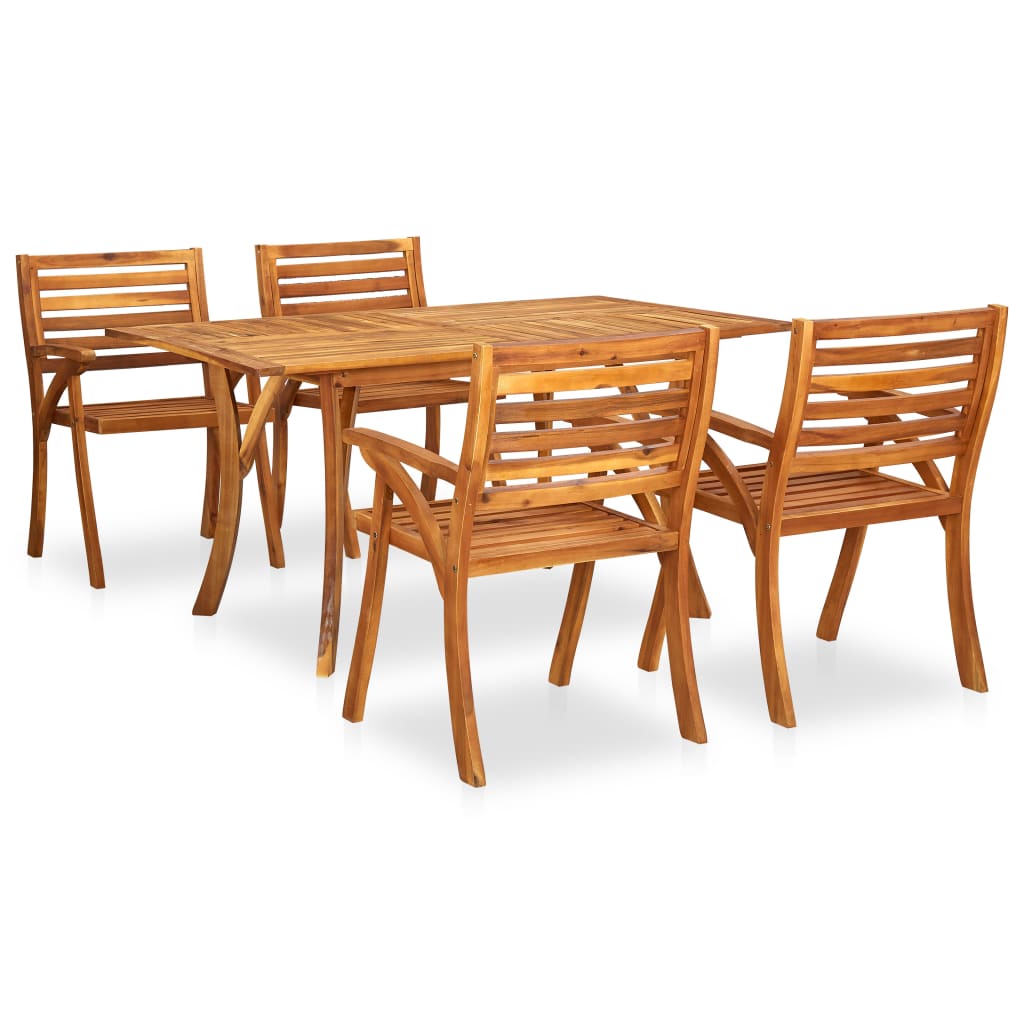 5 Piece Garden Dining Set 150x90 cm Solid Acacia Wood