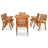 7 Piece Garden Dining Set 150x90 cm Solid Acacia Wood - Front View