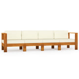 4-Seater Garden Sofa with Cream White Cushions Solid Acacia Wood - Front View