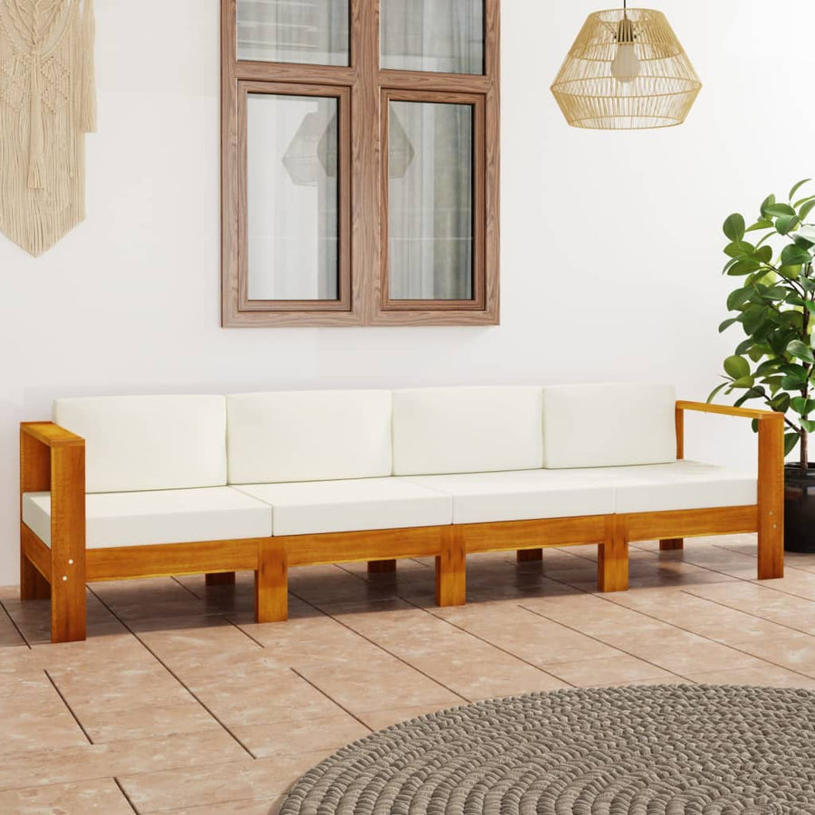 4-Seater Garden Sofa with Cream White Cushions