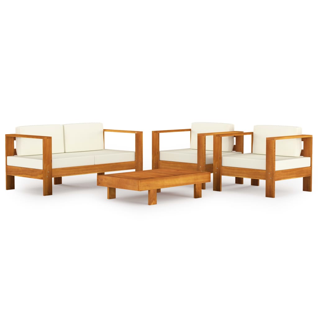4 Piece Garden Lounge Set with Cushions 100x60 cm Acacia Wood