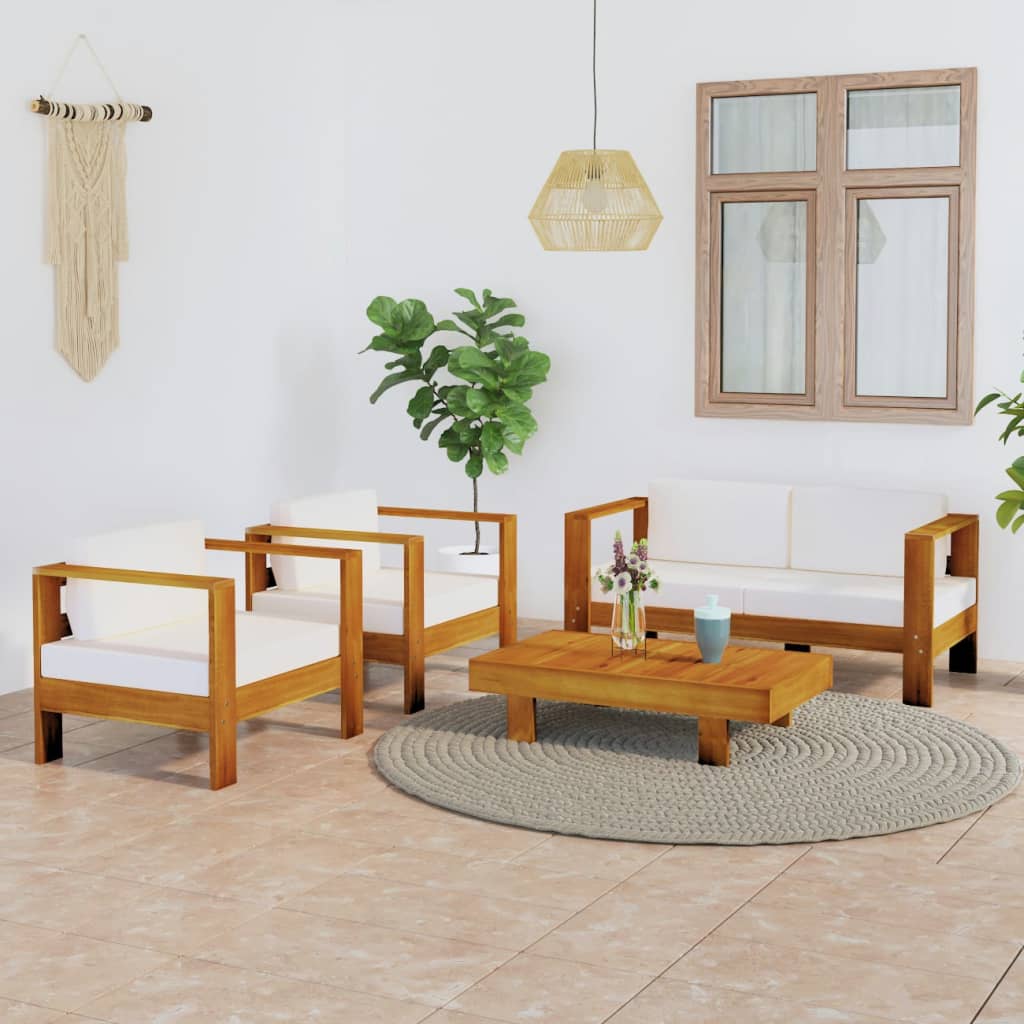4 Piece Garden Lounge Set with Cushions 100x60 cm Acacia Wood