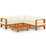 6 Piece Garden Lounge Set with Cushions 100x60 cm Acacia Wood - Front View
