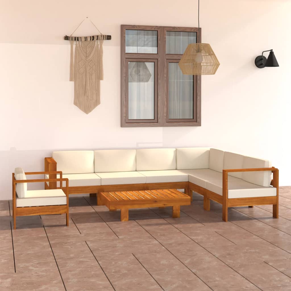 8 Piece Garden Lounge Set with Cushions 100x60 cm Acacia Wood