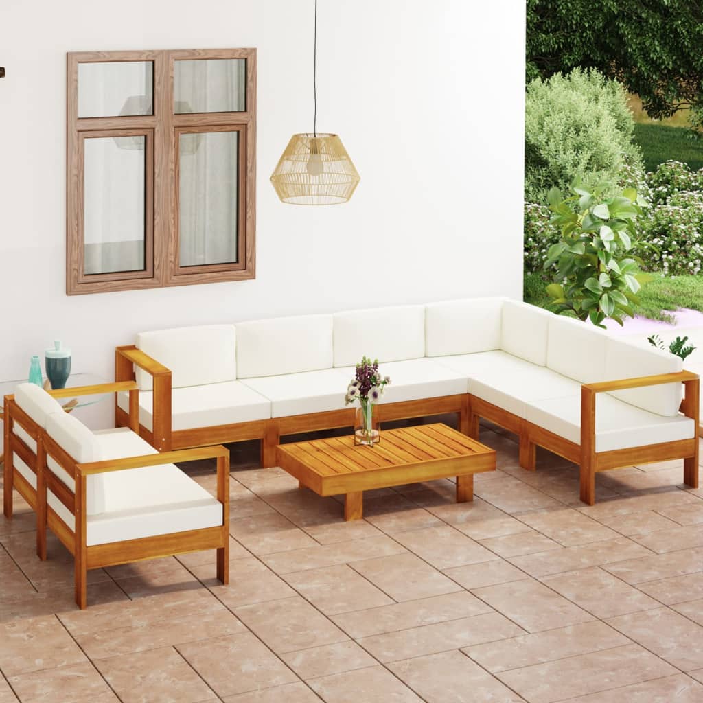 8 Piece Garden Lounge Set with Cushions 100x60 cm Acacia Wood