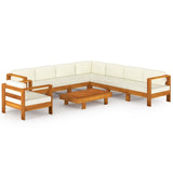 9 Piece Garden Lounge Set with Cushions 100x60 cm Acacia Wood - Front View