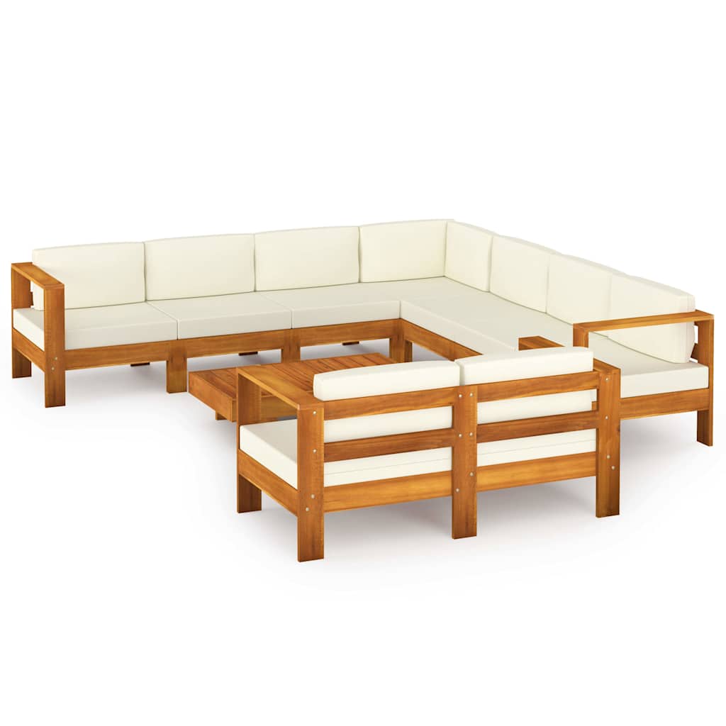 9 Piece Garden Lounge Set with Cushions 100x60 cm Acacia Wood