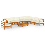 10 Piece Garden Lounge Set with Cushions 100x60 cm Acacia Wood - Front View