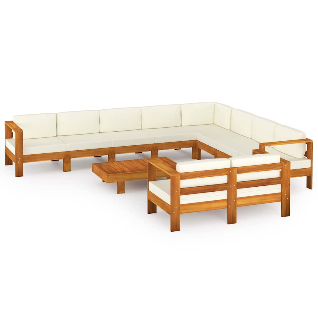 10 Piece Garden Lounge Set with Cushions 100x60 cm Acacia Wood