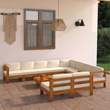 10 Piece Garden Lounge Set with Cushions 100x60 cm Acacia Wood