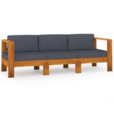 3-Seater Garden Sofa with Dark Grey Cushions Acacia Wood - Front View