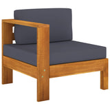 3-Seater Garden Sofa with Dark Grey Cushions Acacia Wood - Rear View