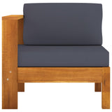 3-Seater Garden Sofa with Dark Grey Cushions Acacia Wood - Close-Up Angle