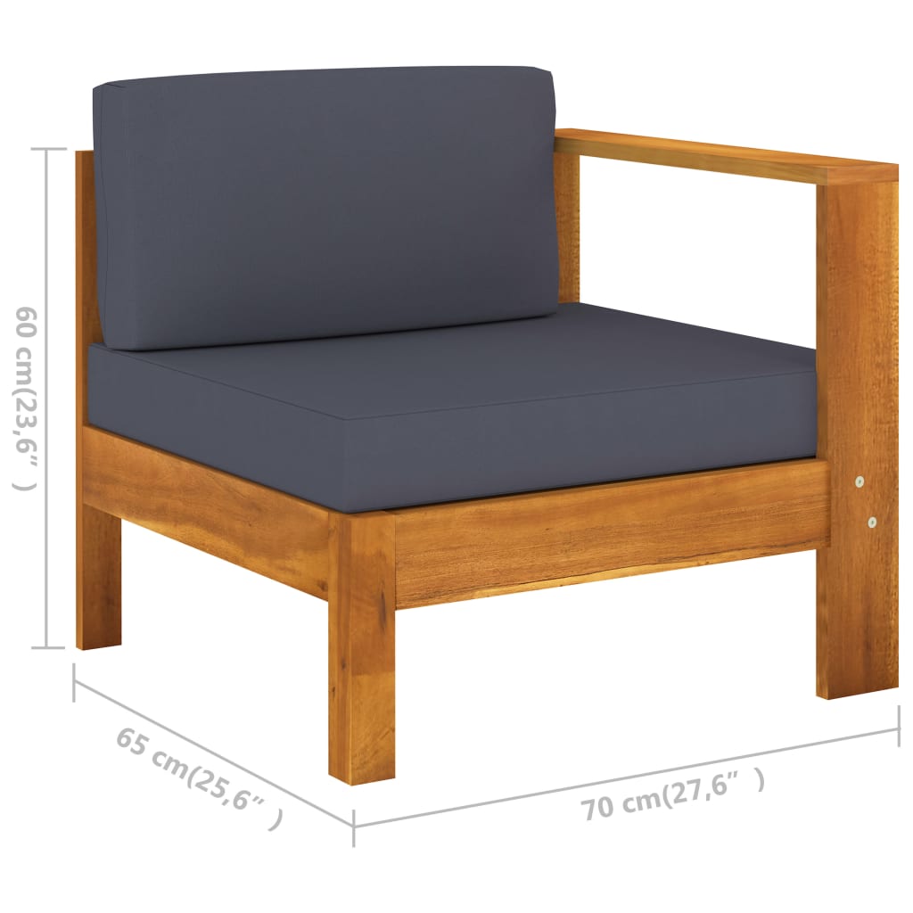 3-Seater Garden Sofa with Dark Grey Cushions Acacia Wood