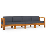 4-Seater Garden Sofa with Dark Grey Cushions Acacia Wood - Front View