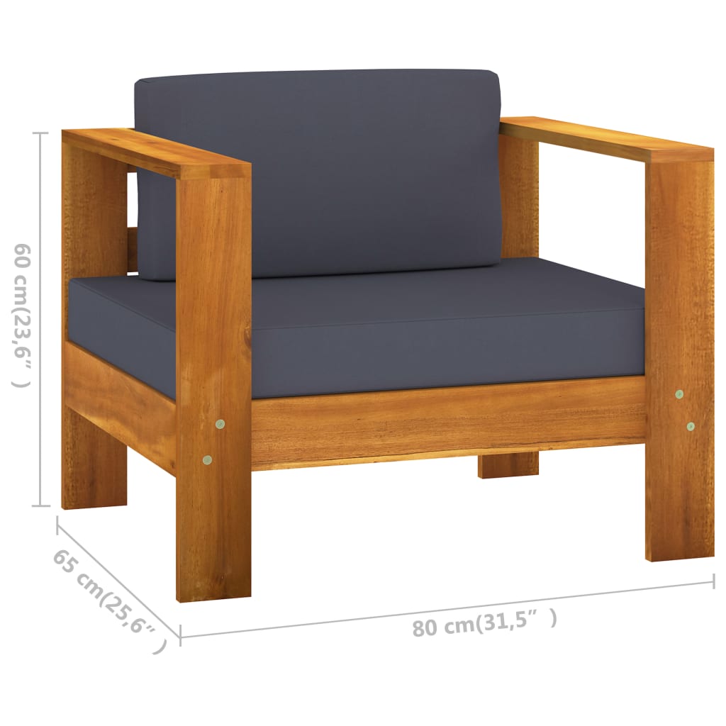 4 Piece Garden Lounge Set with Dark Grey Cushions Acacia Wood